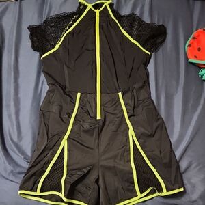 Black and Neon Green Mesh Romper